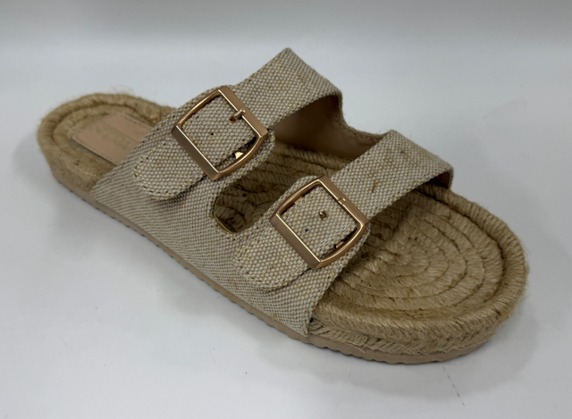 WOMEN'S BEIGE DOUBLE BUCKLE ESPADRILLE FOOTBED