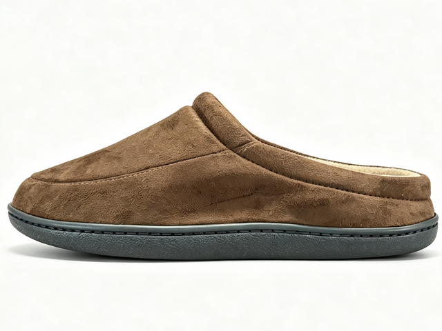 MEN'S BROWN MICRO SUEDE CLOSED BACK MULE WINTER SLIPPER