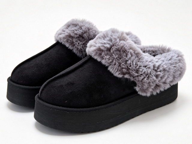 WOMEN'S MICRO SUEDE FLUFFY CUFF PLATFORM WINTER SLIPPER