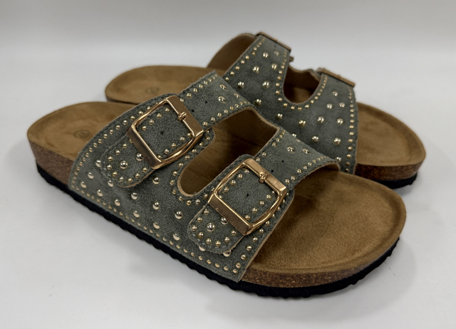 WOMEN'S GREEN STUDDED FOOTBED