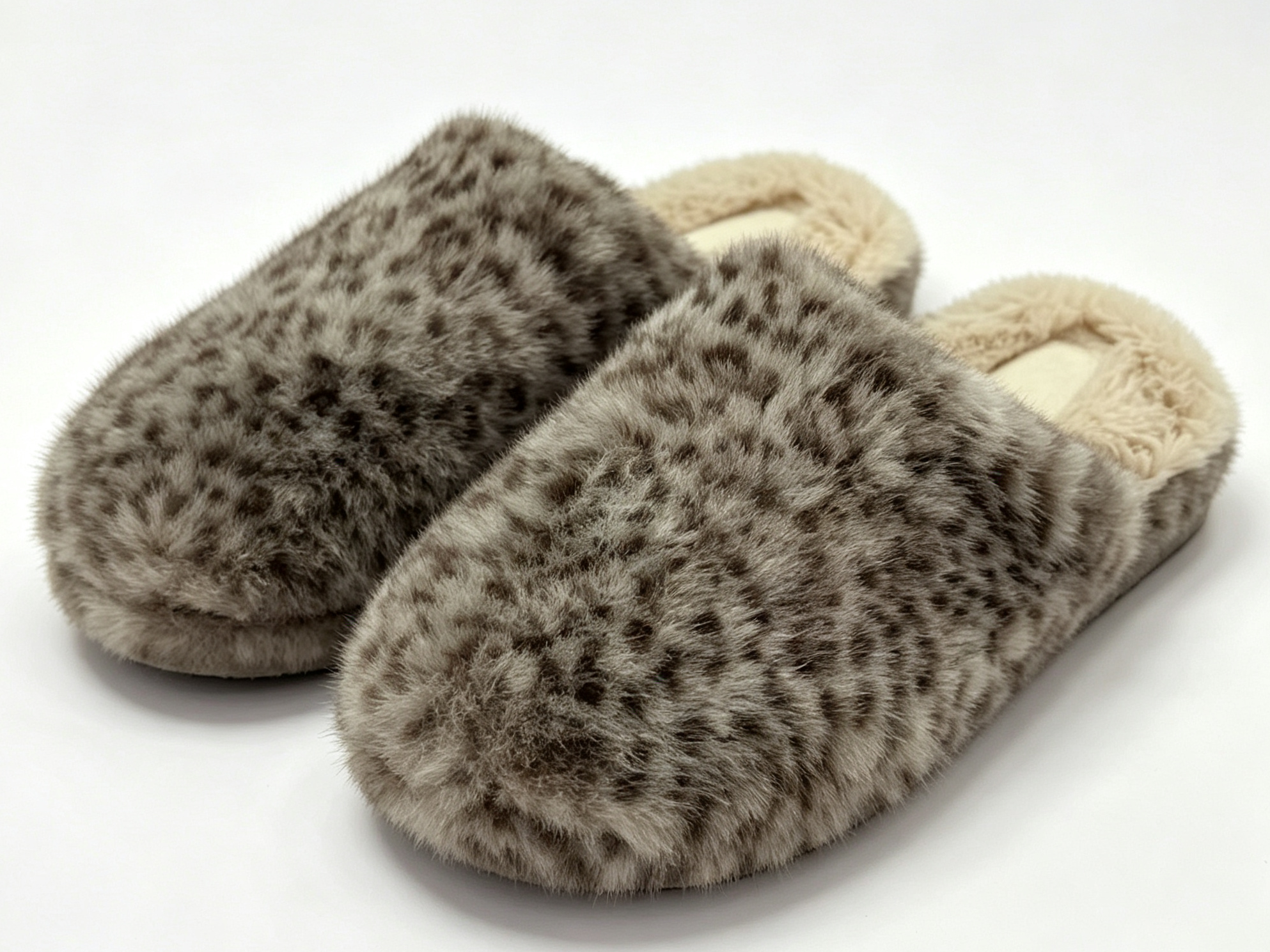 WOMEN'S LEOPARD FAUX FUR OPEN BACK SLIDE SLIPPER