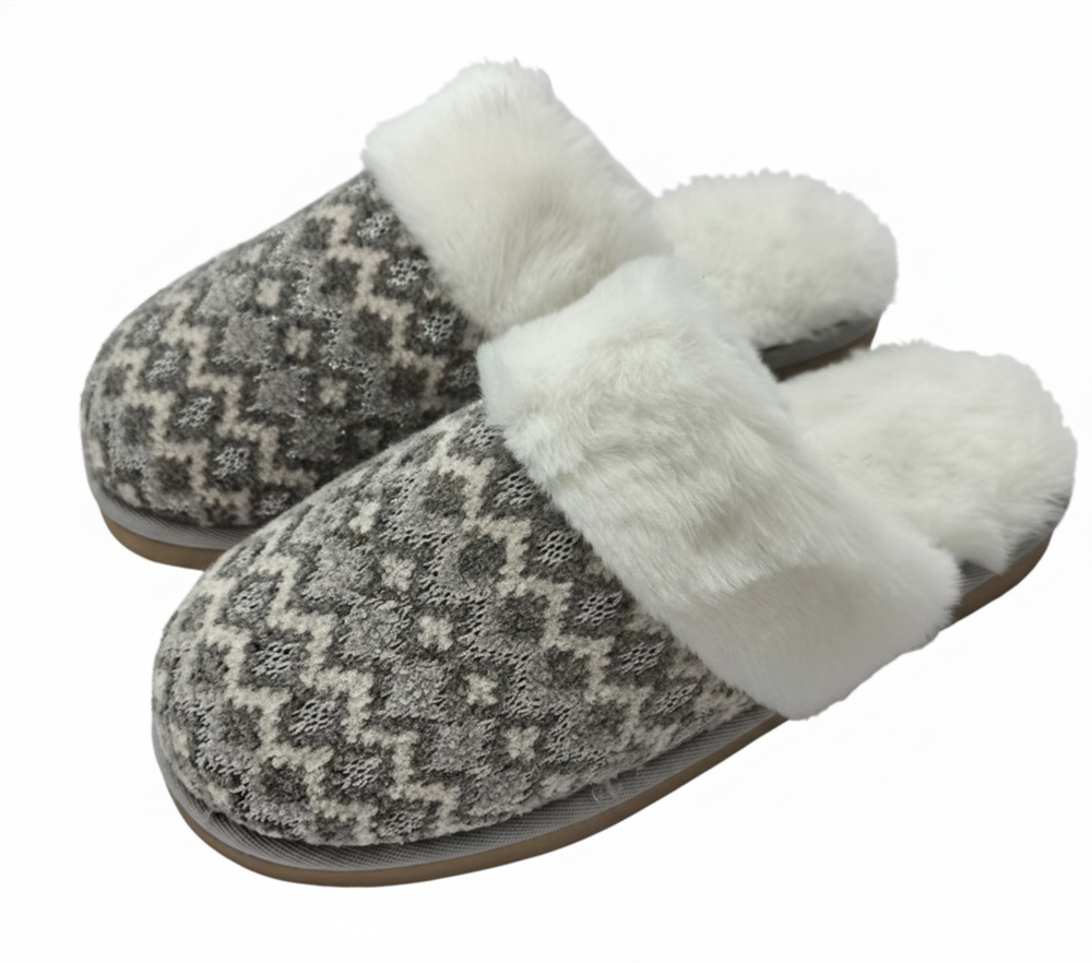 WOMEN'S CHENILLE FAUX FUR COLLAR MULE SLIPPER