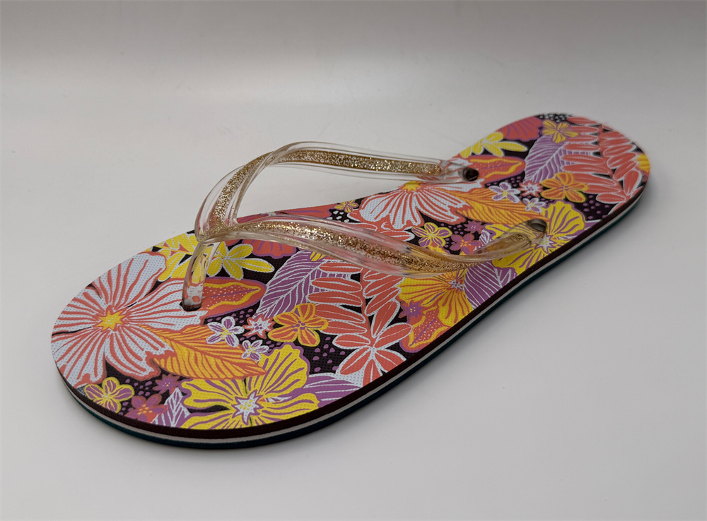WOMEN'S TROPICAL FLORAL GLITTER STRAP FLIP FLOP