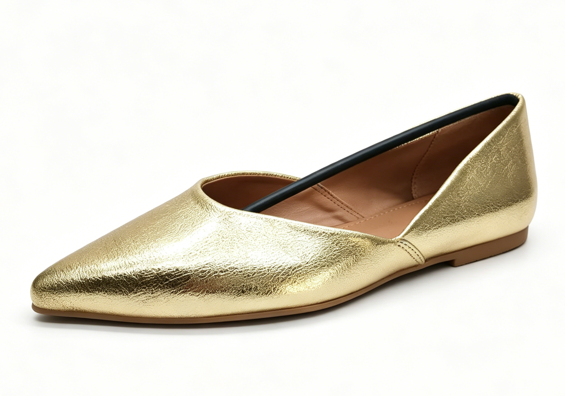 WOMEN'S METALLIC GOLD V-CUT POINTED SLIP ON FLAT