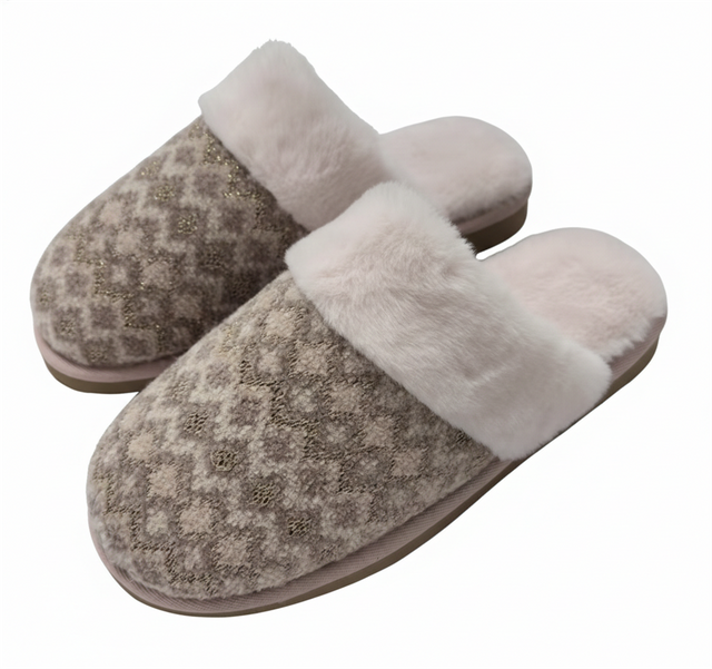 WOMEN'S CHENILLE FAUX FUR COLLAR MULE SLIPPER