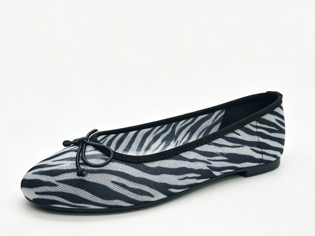 WOMEN'S ZEBRA PRINT FABRIC BOW BALLET FLAT