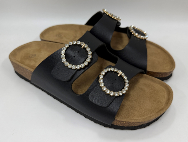 WOMEN'S REINESTONE RING DOUBLE STRAP FOOTBED