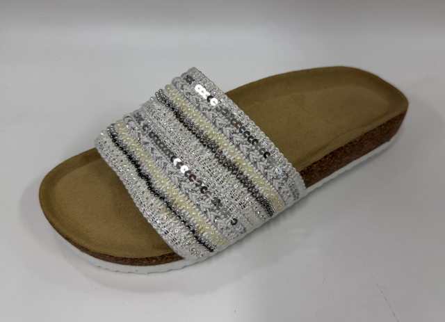 WOMEN'S SILVER BEADED BOHO FOOTBED 