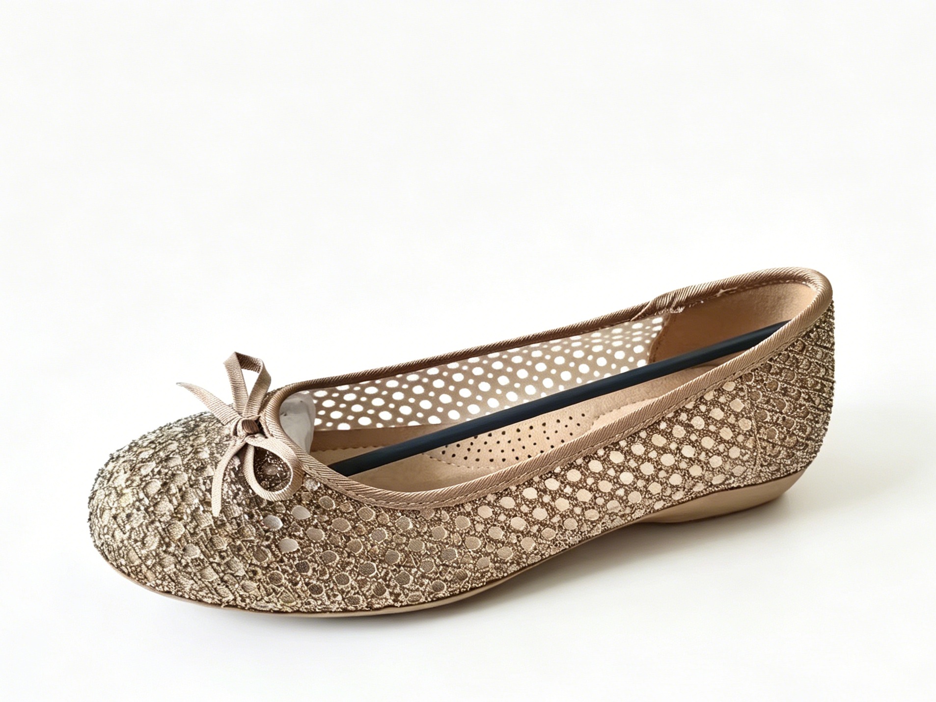 WOMEN'S GLITTER MESH BOW BALLET FLAT SHOE