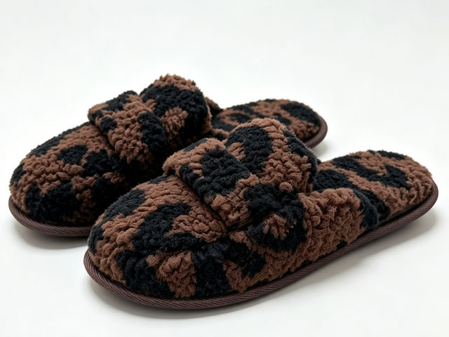 WOMEN'S LEOPARD PRINT FUZZY SLIDE SLIPPER