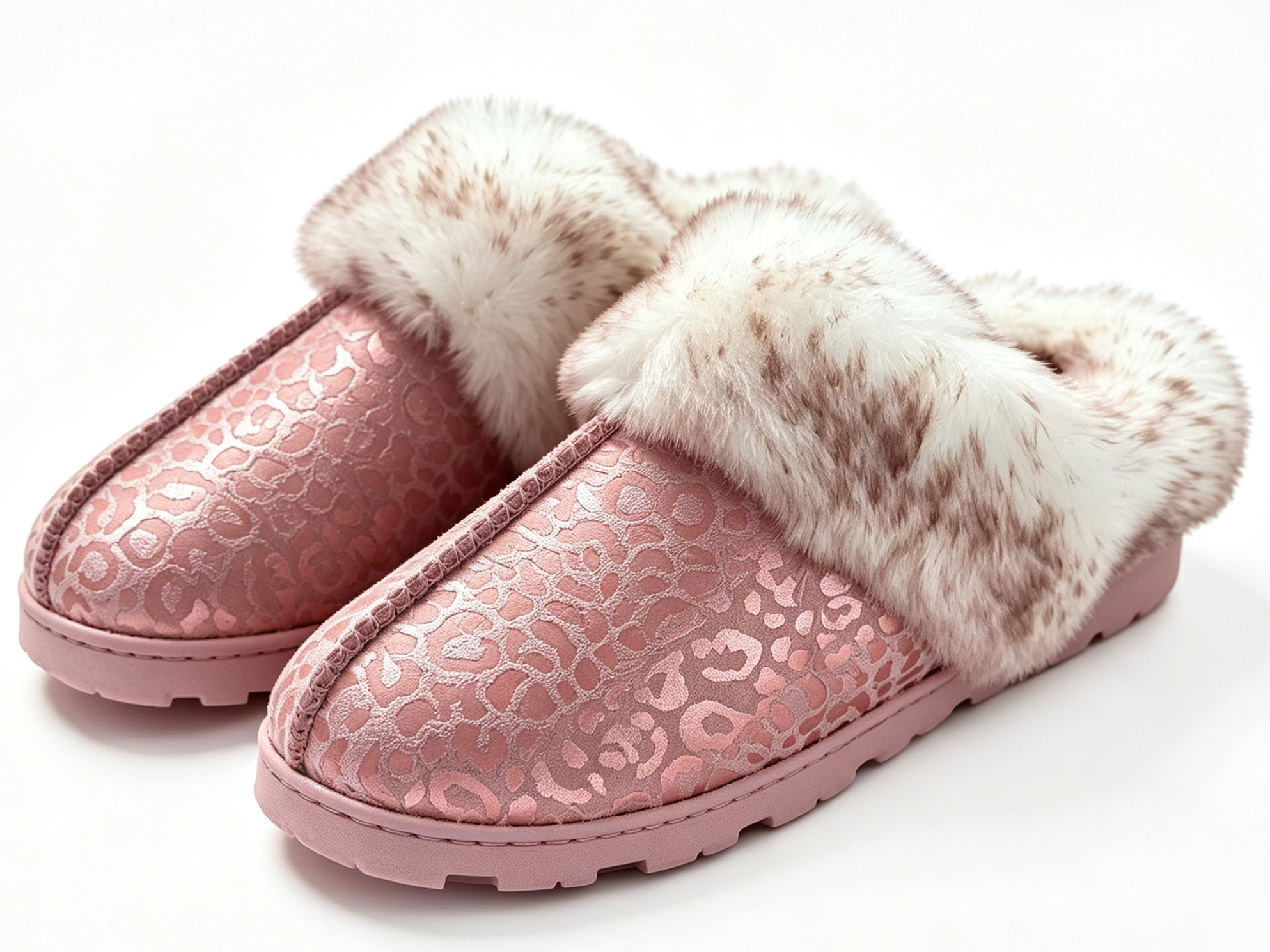WOMEN'S METALLIC LEOPARD FAUX FUR MULE SLIPPER