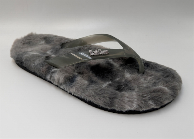 WOMEN'S GREY FUZZY FAUX FUR FLIP FLOP