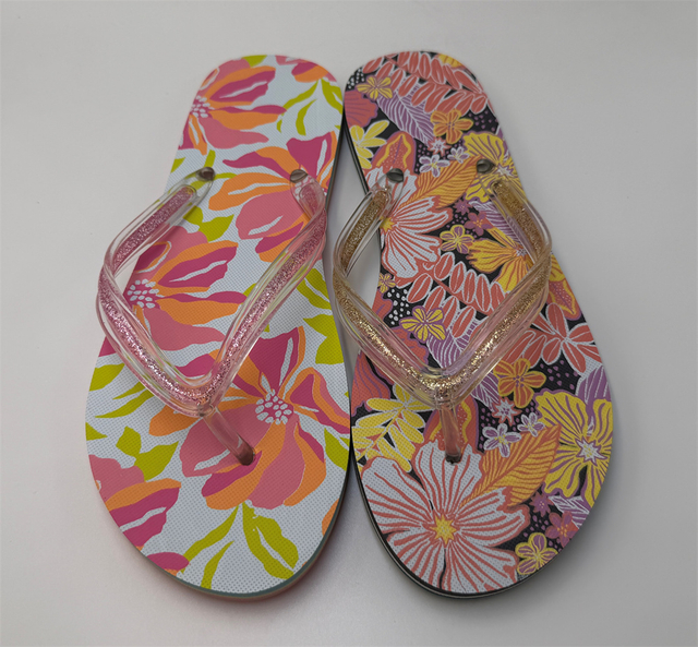 WOMEN'S TROPICAL FLORAL GLITTER STRAP FLIP FLOP