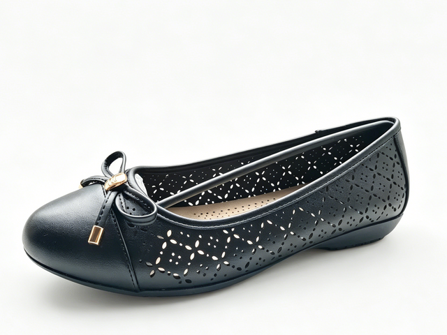 WOMEN'S LASER CUTOUT PU BOW FLAT SHOE