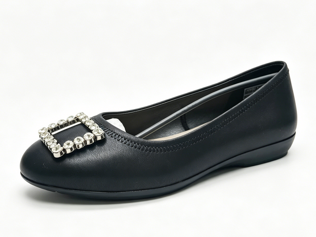 WOMEN'S REINESTONE SQUARE BUCKLE ROUND TOE BALLET FLAT