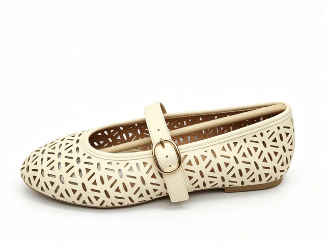 WOMEN'S LASER CUTOUT PU MARY JANE FLAT SHOE